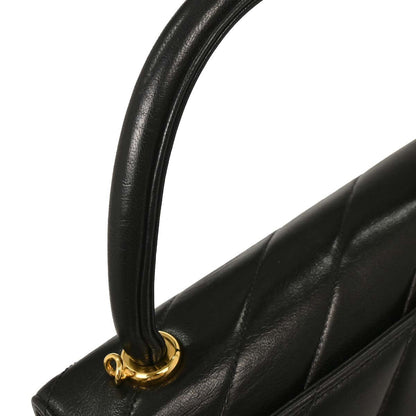 Chanel 1991-1994 Black Lambskin Kelly 2way Shoulder Handbag