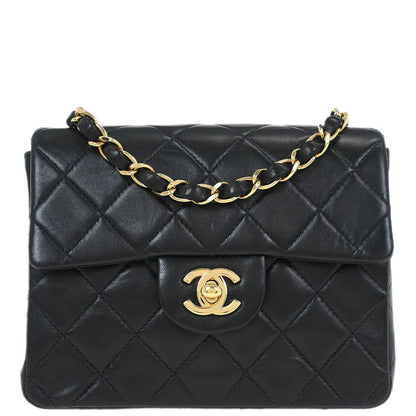 Chanel 2002-2003 Black Lambskin Mini Classic Square Flap Shoulder Bag