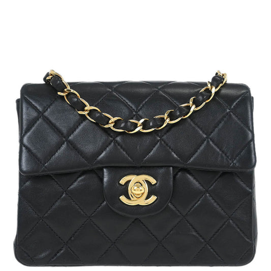 Chanel 2002-2003 Black Lambskin Mini Classic Square Flap Shoulder Bag