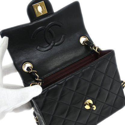 Chanel 2002-2003 Black Lambskin Mini Classic Square Flap Shoulder Bag