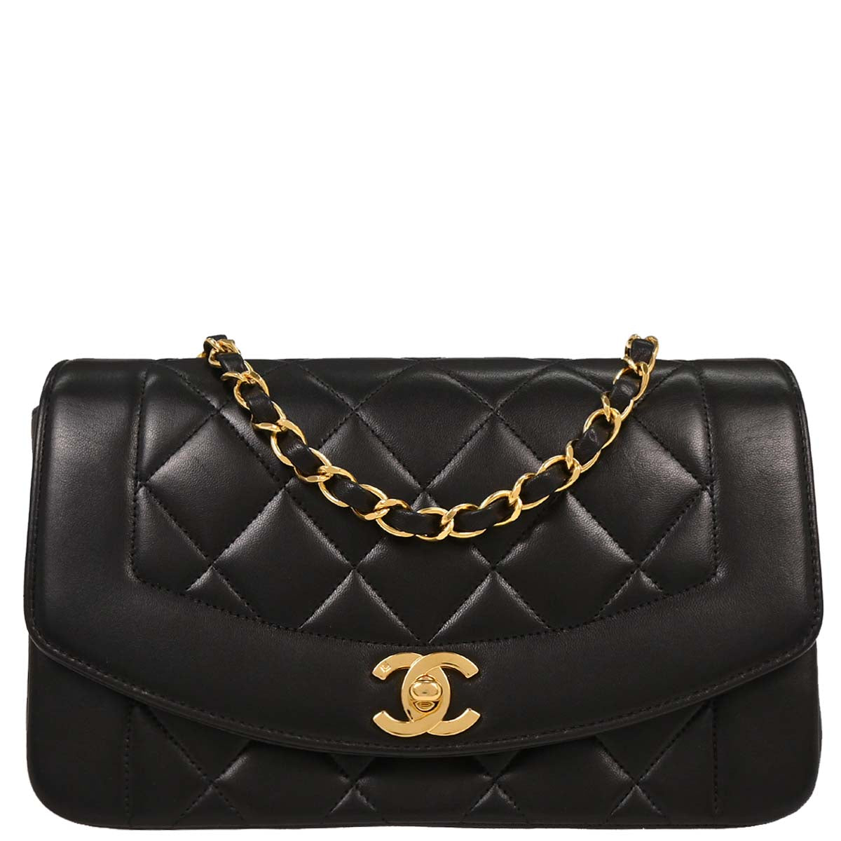 Chanel 1996-1997 Black Lambskin Small Diana Shoulder Bag