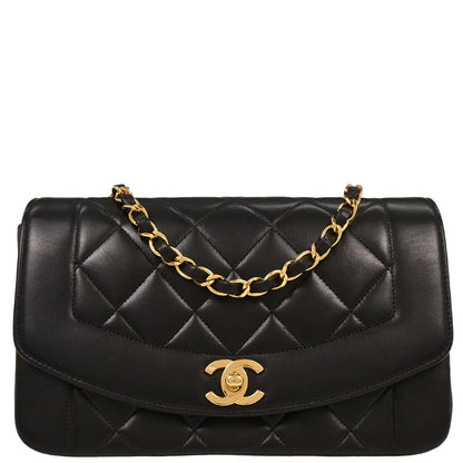 Chanel 1996-1997 Black Lambskin Small Diana Shoulder Bag