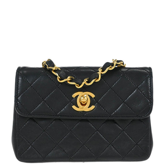 Chanel 1989-1991 Black Lambskin Shoulder Bag