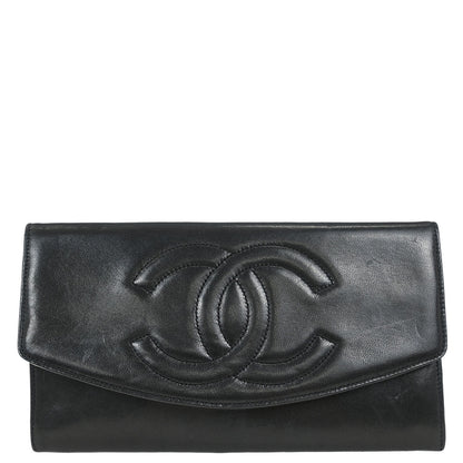 Chanel 1994-1996 Black Lambskin Long Wallet Purse