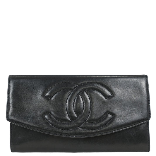 Chanel 1994-1996 Black Lambskin Long Wallet Purse