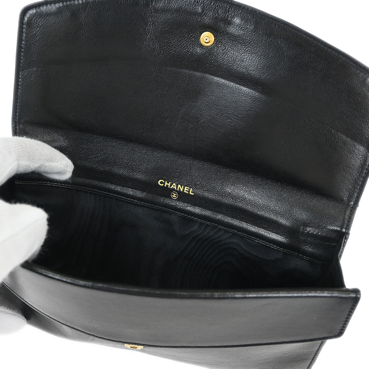 Chanel 1994-1996 Black Lambskin Long Wallet Purse