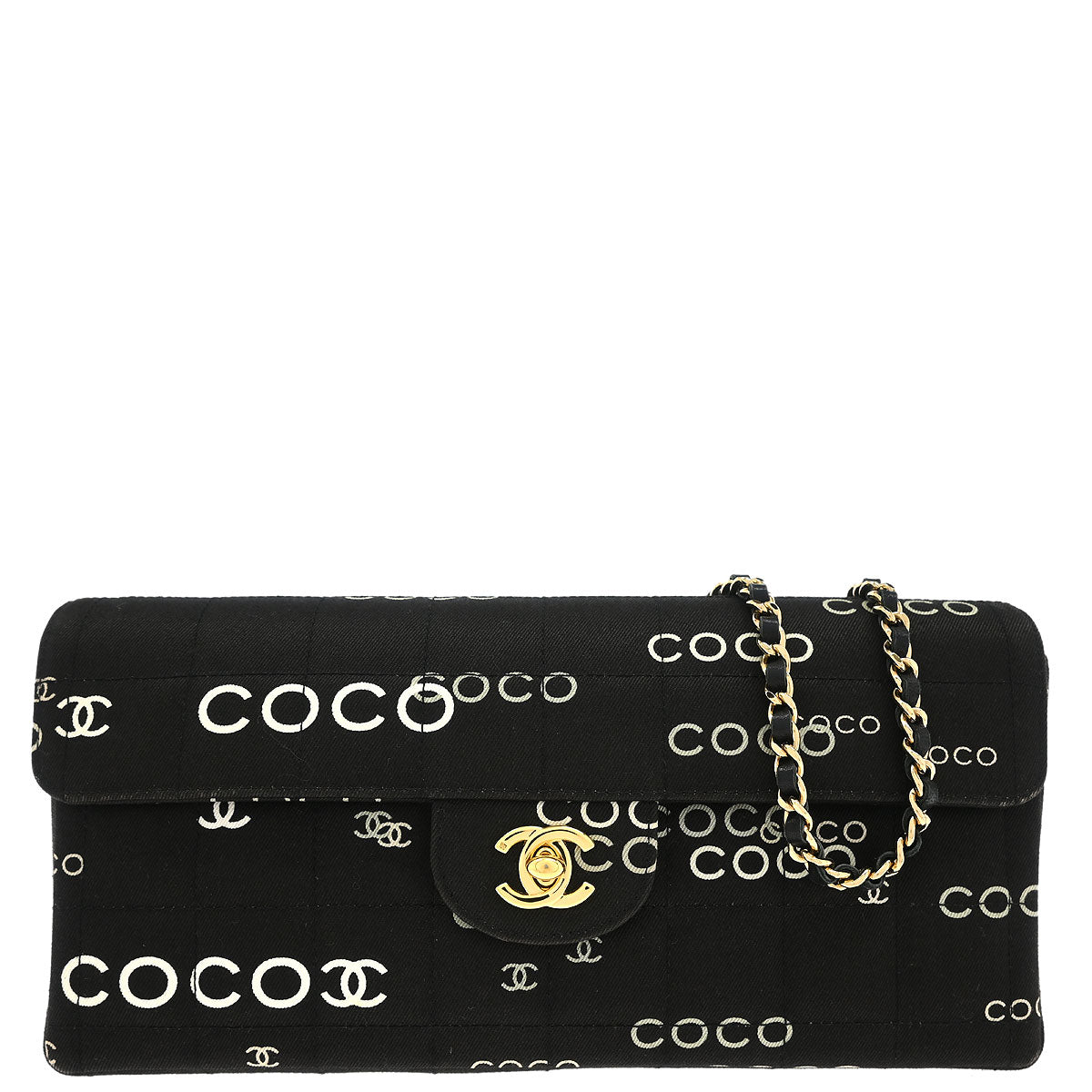 Chanel 2000-2002 Black Canvas COCO East West Choco Bar Shoulder Bag