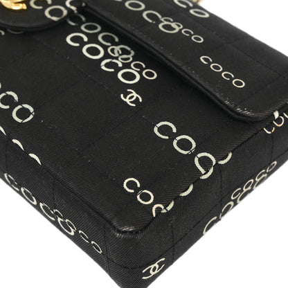 Chanel 2000-2002 Black Canvas COCO East West Choco Bar Shoulder Bag