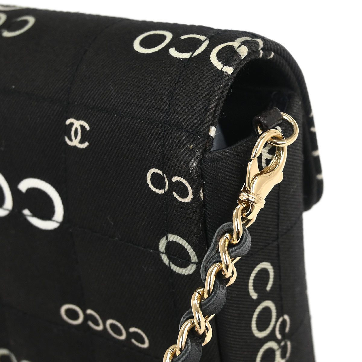 Chanel 2000-2002 Black Canvas COCO East West Choco Bar Shoulder Bag