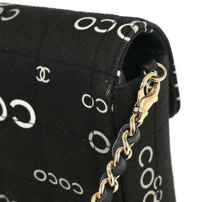 Chanel 2000-2002 Black Canvas COCO East West Choco Bar Shoulder Bag