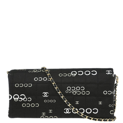 Chanel 2000-2002 Black Canvas COCO East West Choco Bar Shoulder Bag