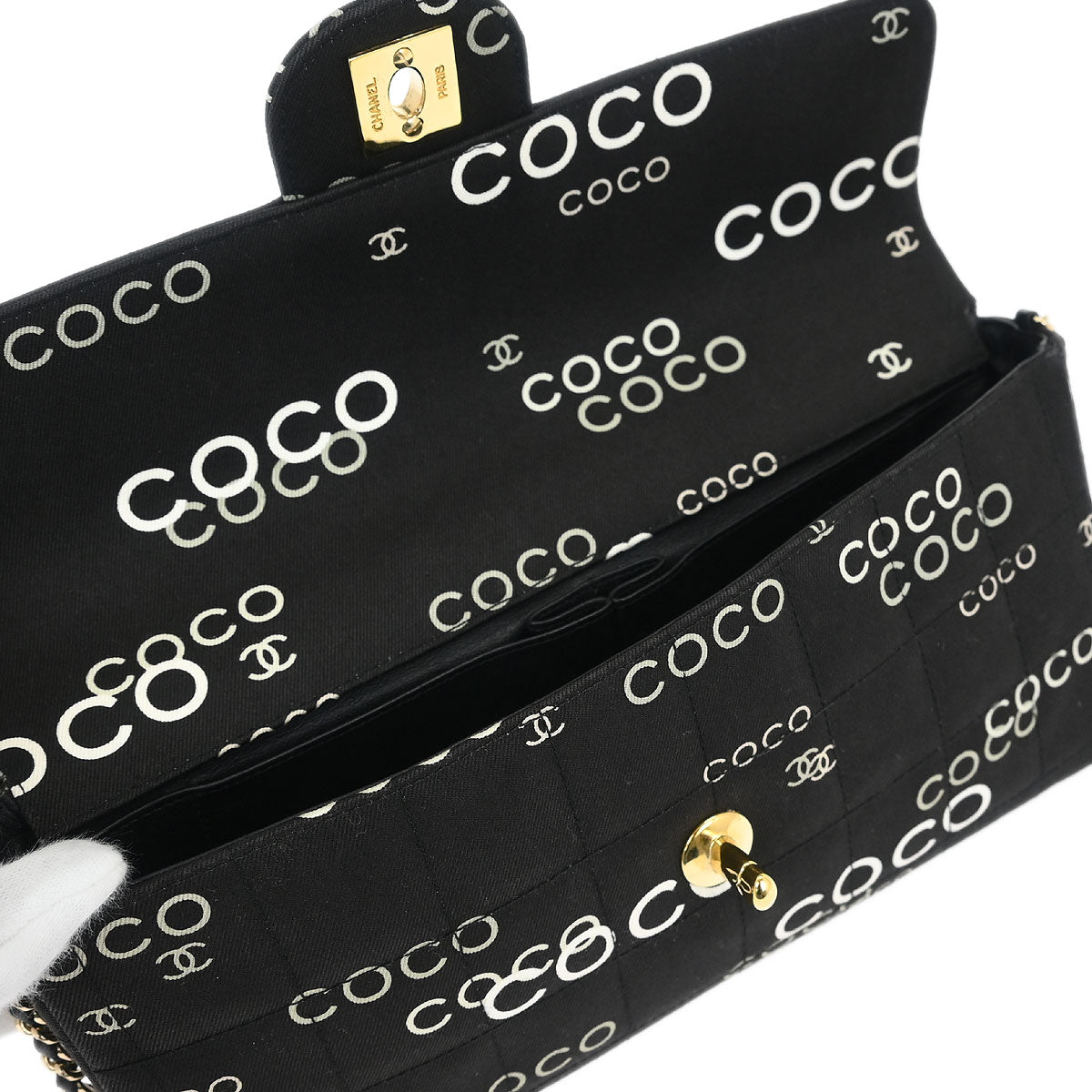 Chanel 2000-2002 Black Canvas COCO East West Choco Bar Shoulder Bag