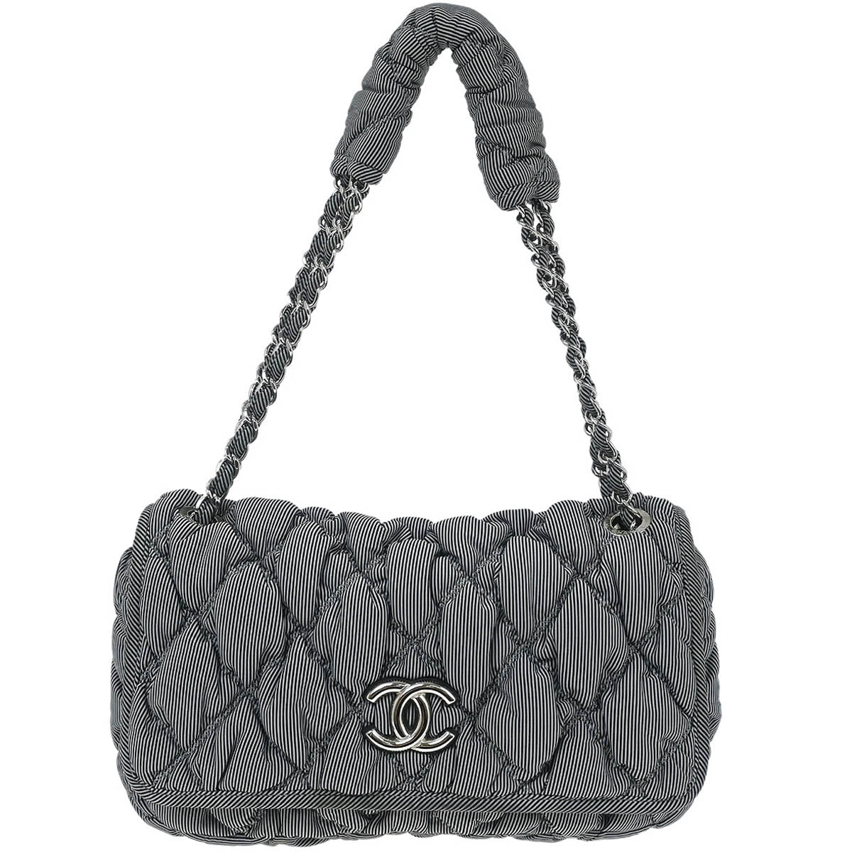 Chanel 2009-2010 Black Nylon Bubble Quilt Handbag