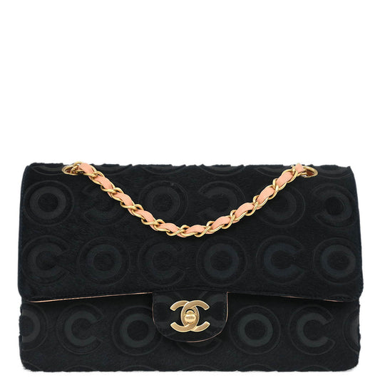 Chanel * 2002-2003 Black Pony Hair Medium Classic Double Flap Shoulder Bag