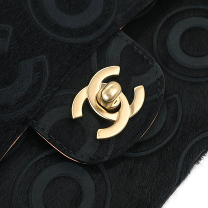Chanel * 2002-2003 Black Pony Hair Medium Classic Double Flap Shoulder Bag