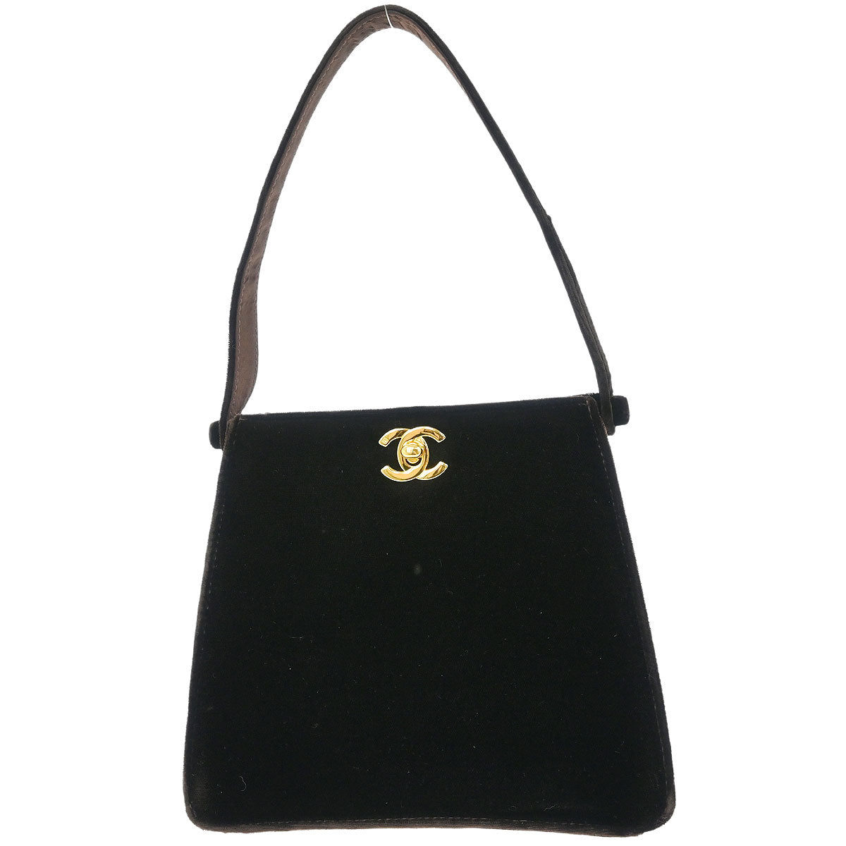 Chanel 1997-1999 Dark Brown Velvet Double Sided Turnlock Handbag