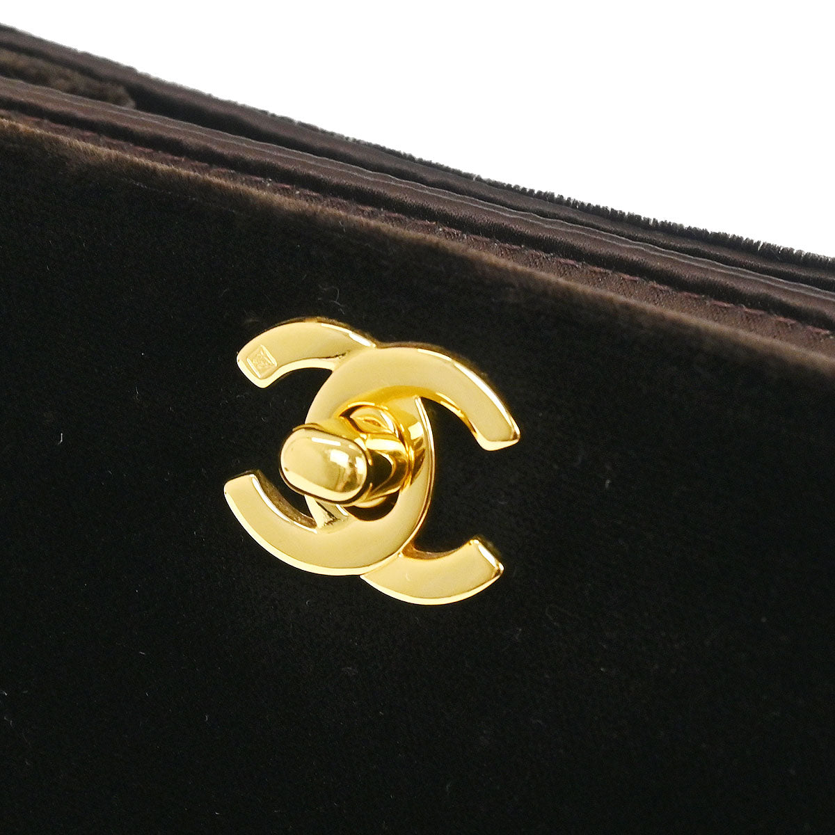 CHANEL ベルベット ハンドバッグ ブラウン 1997年〜1999年 Chanel 1997-1999 Dark Brown Velvet Double Sided Turnlock Handbag