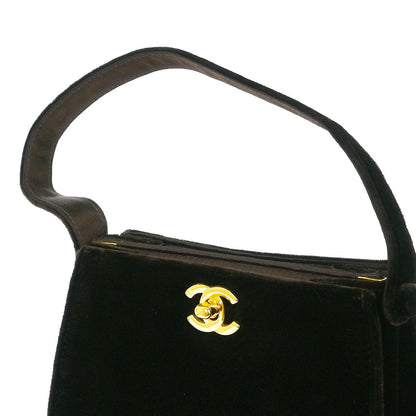 Chanel 1997-1999 Dark Brown Velvet Double Sided Turnlock Handbag