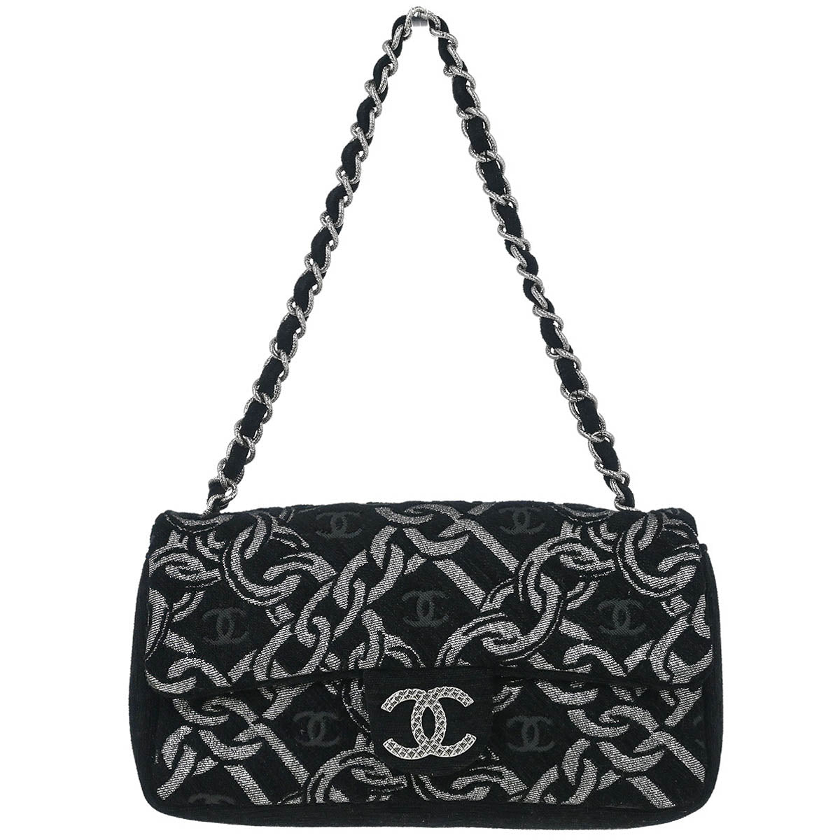 Chanel 2005-2006 Black Canvas Chain Print Handbag