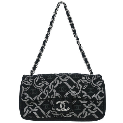 Chanel 2005-2006 Black Canvas Chain Print Handbag