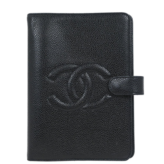 Chanel 1997-1999 Black Caviar Note Book Cover Small Good