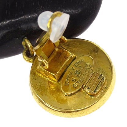 Chanel Costume Pearl Dangle Earrings Clip-On Gold Black Heart 28