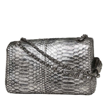 Chanel * 2006-2008 Silver Python Medium Single Flap Shoulder Bag