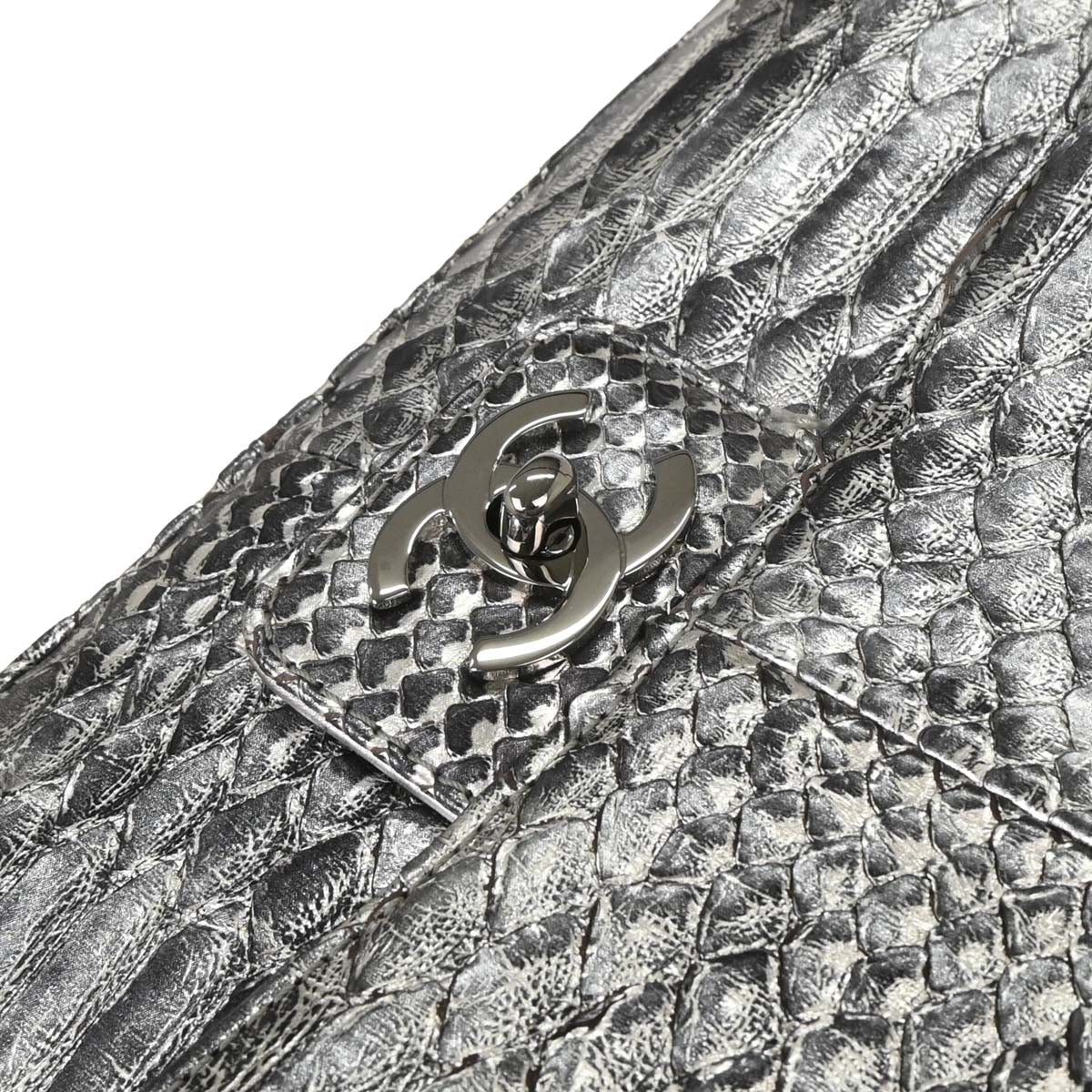 Chanel * 2006-2008 Silver Python Medium Single Flap Shoulder Bag