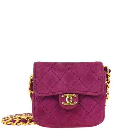 Chanel Pink Suede Micro Classic Flap Shoulder Bag Pochette