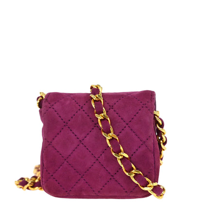 Chanel Pink Suede Micro Classic Flap Shoulder Bag Pochette
