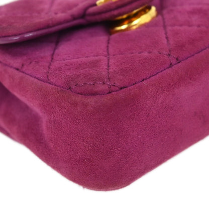 Chanel Pink Suede Micro Classic Flap Shoulder Bag Pochette