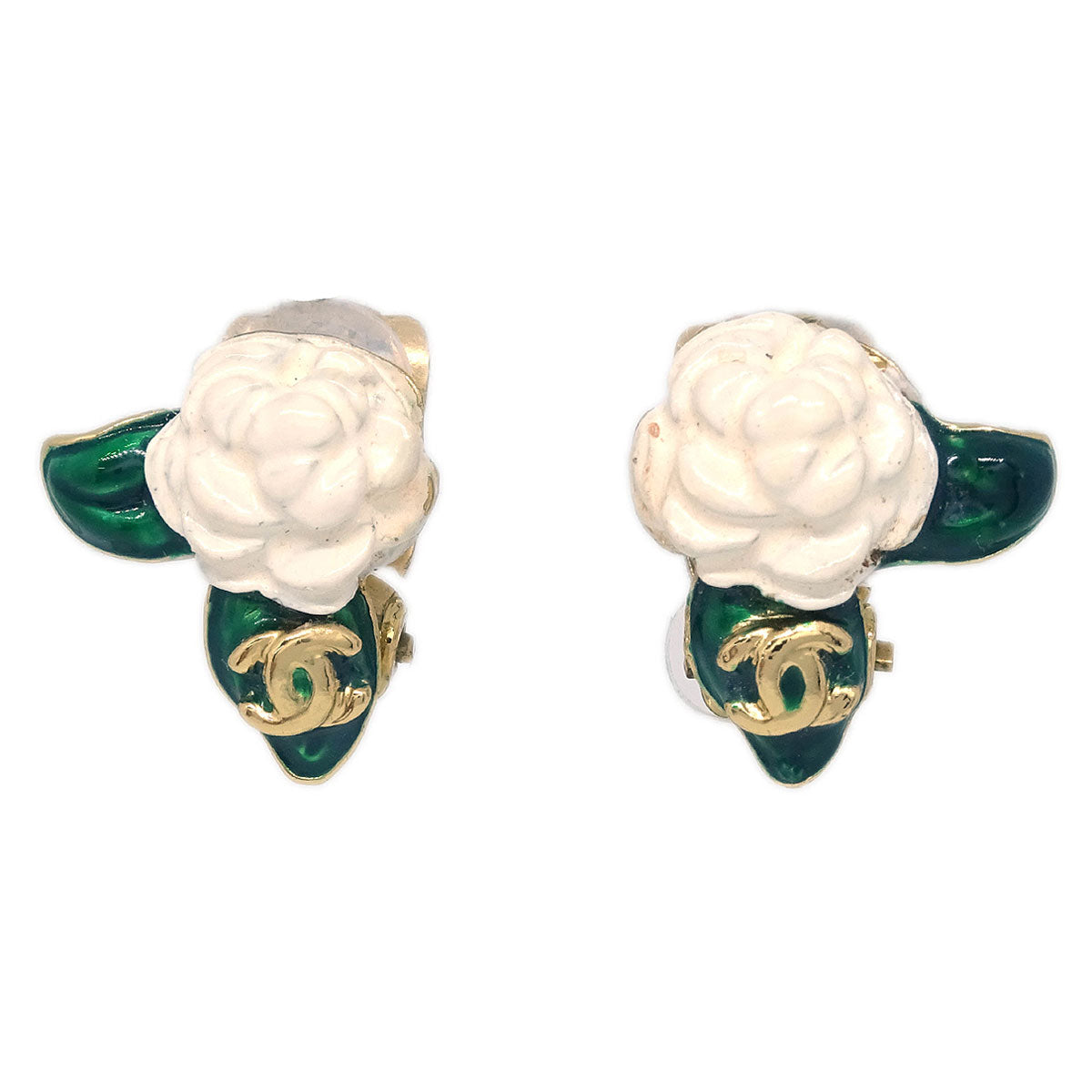 Chanel Gold White Camellia Earrings Clip-On 04A