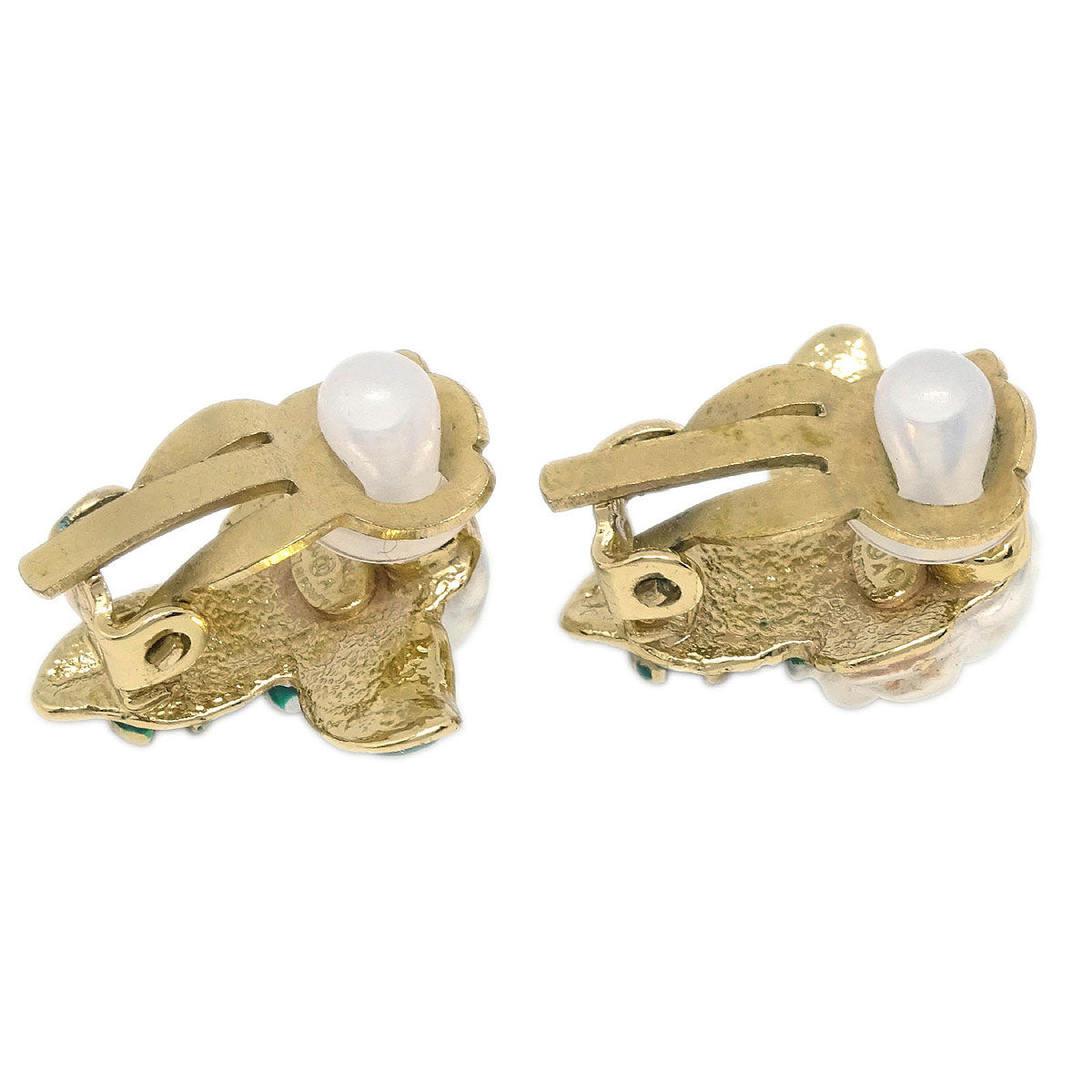 Chanel Gold White Camellia Earrings Clip-On 04A