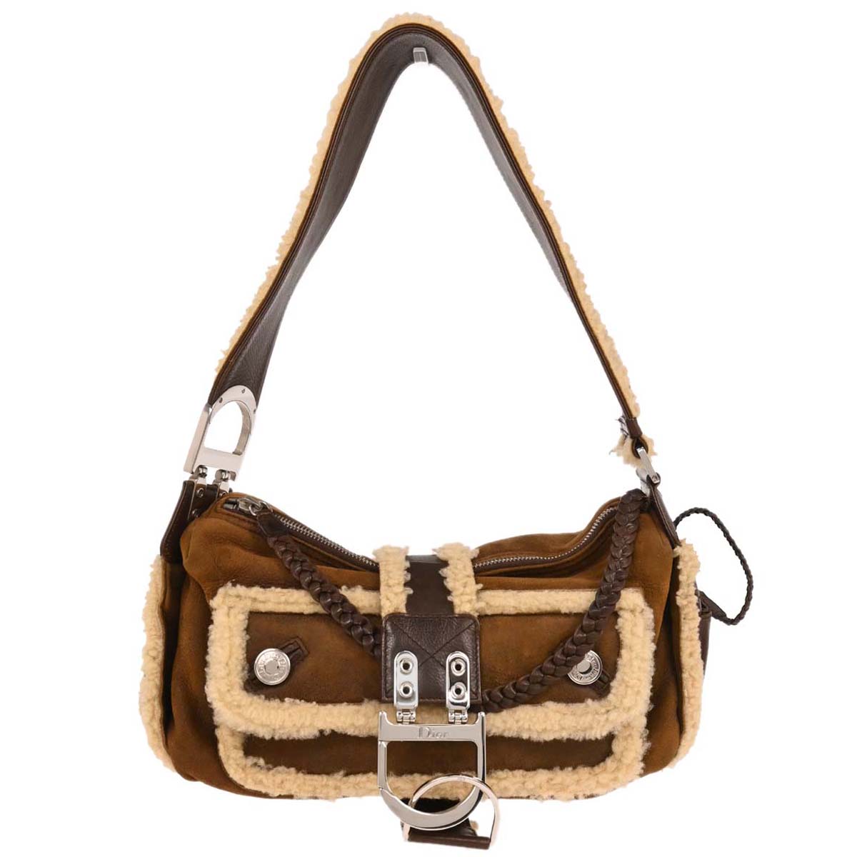 Christian Dior Brown Mouton Flight Shoulder Bag