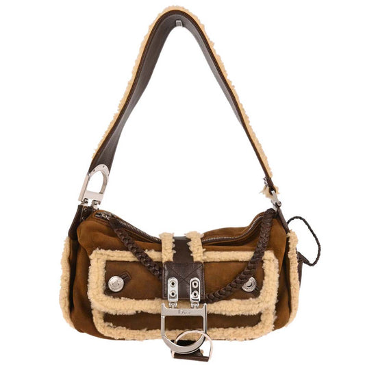 Christian Dior Brown Mouton Flight Shoulder Bag