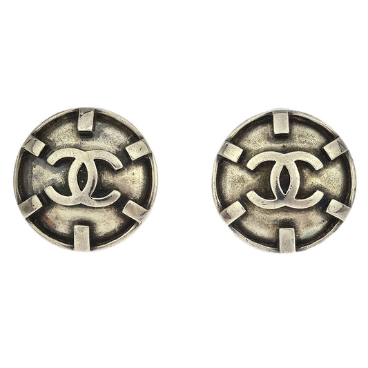 Chanel Button Earrings Clip-On Silver 96P