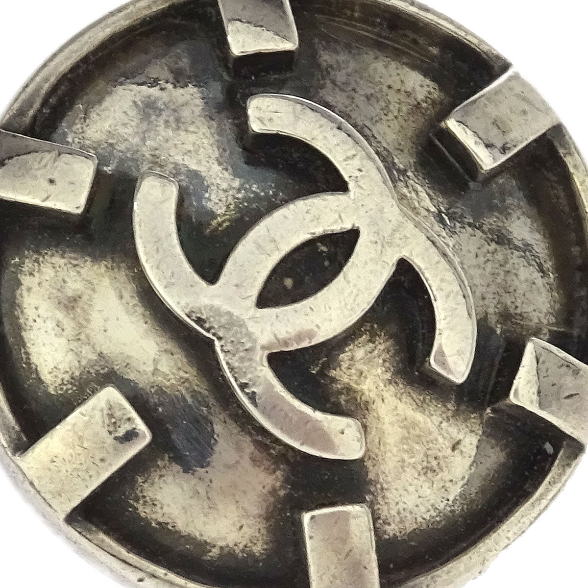 Chanel Button Earrings Clip-On Silver 96P