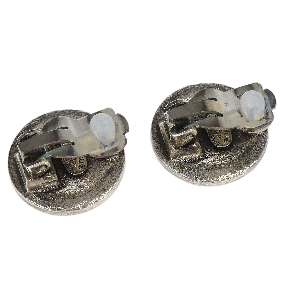 Chanel Button Earrings Clip-On Silver 96P