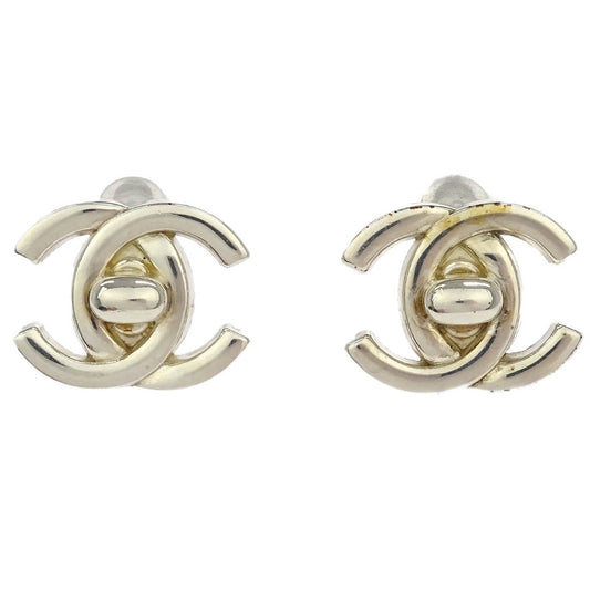 Chanel CC Turnlock Earrings Clip-On Silver Small 96A