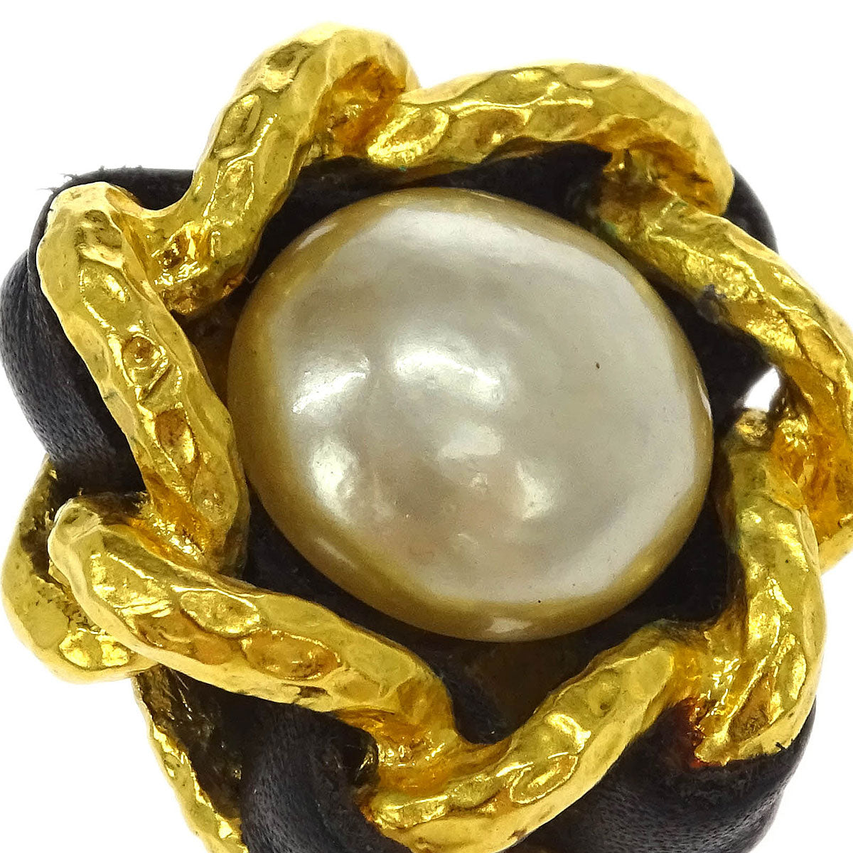 Chanel Costume Pearl Button Earrings Clip-On Gold 93A