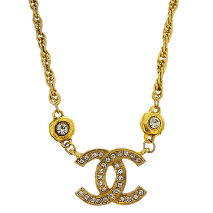 Chanel CC Chain Pendant Necklace Rhinestone Gold