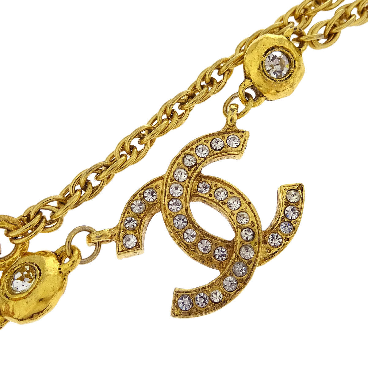 Chanel CC Chain Pendant Necklace Rhinestone Gold