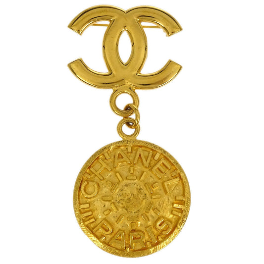 Chanel Brooch Pin Gold CC Medallion Dangle 96P