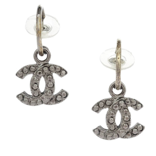 Chanel Piercing Dangle Earrings Silver CC 06A