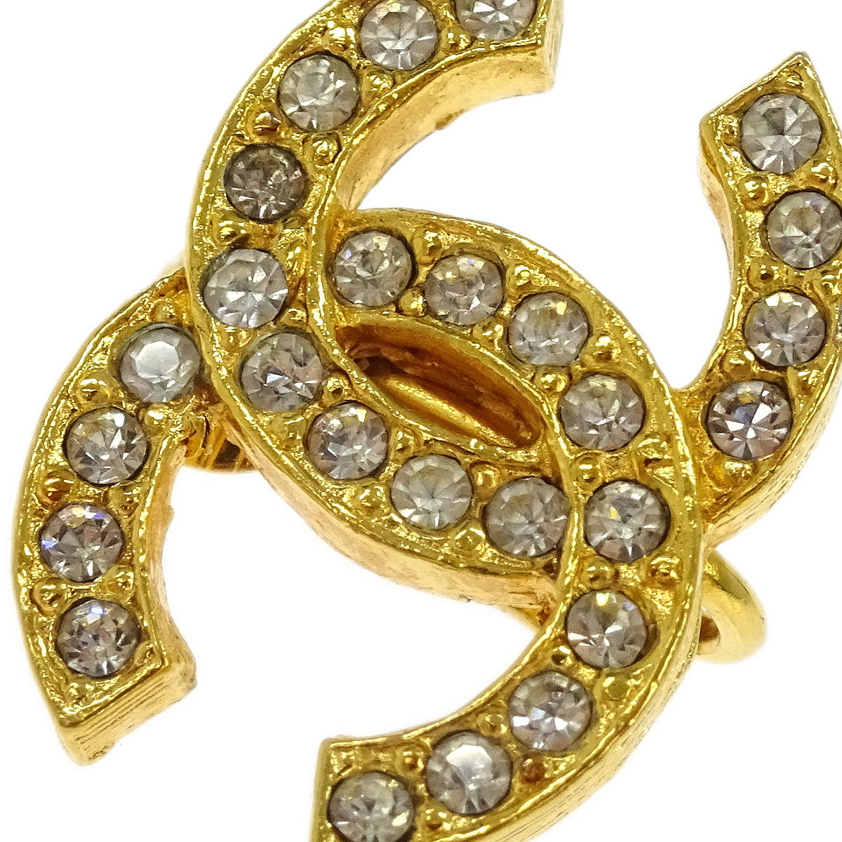 Chanel Gold CC Earrings Clip-On Rhinestone 2084