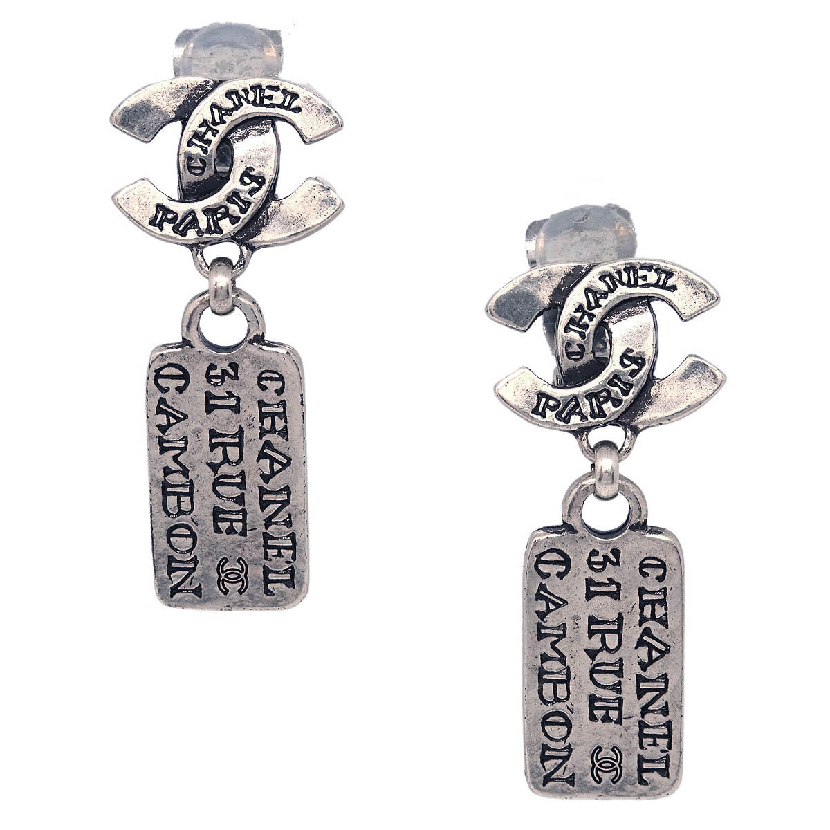 Chanel Dangle CC Earrings Clip-On Silver 99A