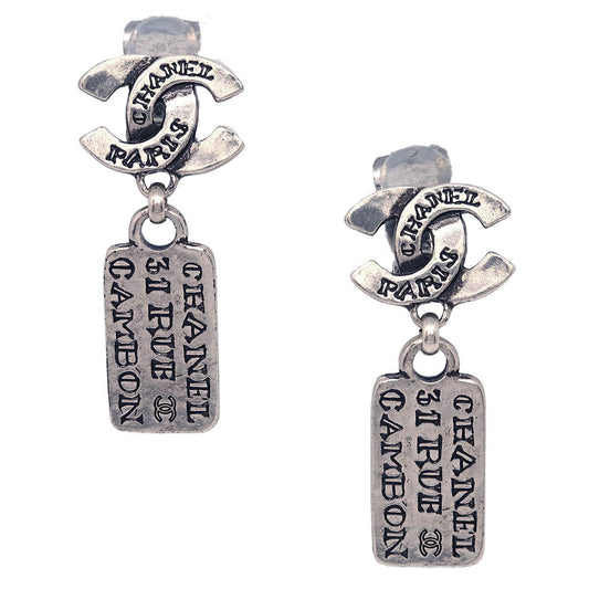 Chanel Dangle CC Earrings Clip-On Silver 99A