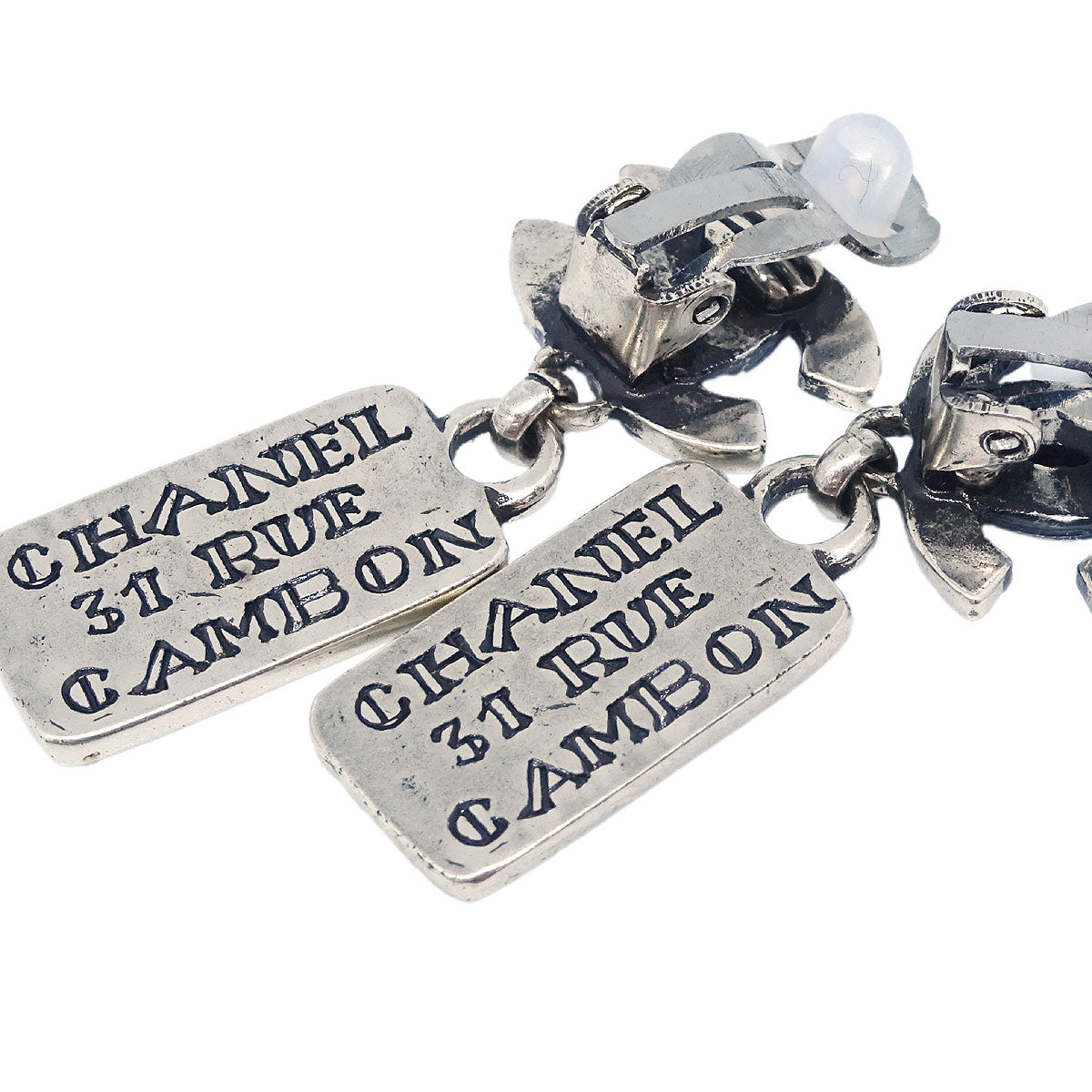 Chanel Dangle CC Earrings Clip-On Silver 99A