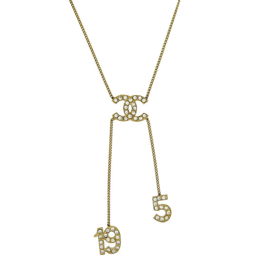 Chanel Gold CC Pendant Necklace Rhinestone 01C