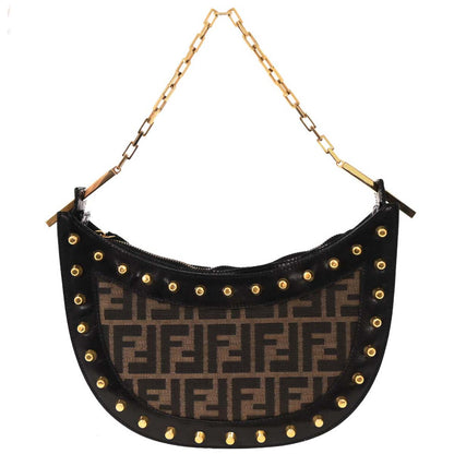 Fendi Black Brown Studded Zucca Handbag